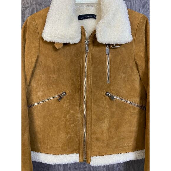 Zara Tan Suede Cropped Moto Jacket - Picture 5 of 9